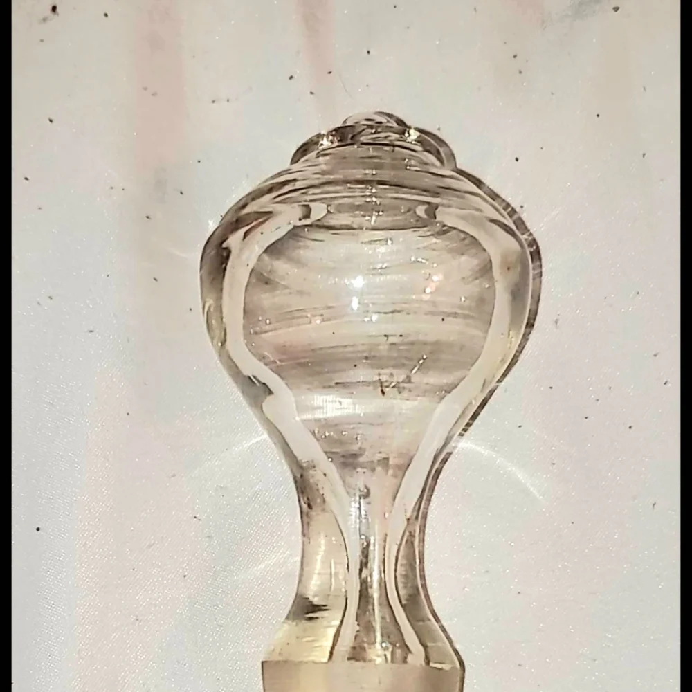 1930s HAND-BLOWN Wine Bottle Stopper Clear Glass Swirl Top Clouded Glass